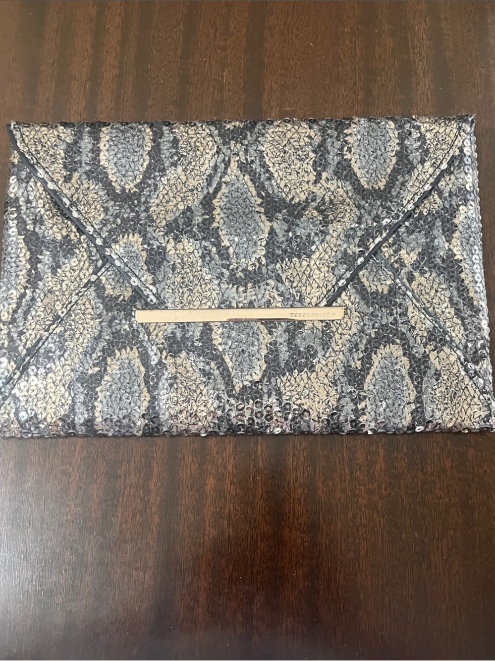 BCBGMaxAzria Silver Sequin Envelope Clutch